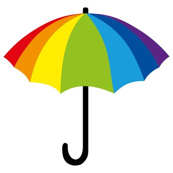 Ein Schirm in Regenbogenfarben